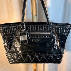 Coach black patent leather tote bag